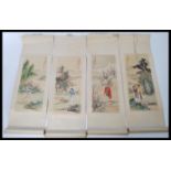 A group of four vintage 20th century Chinese scrolls having panting on silk panels depicting