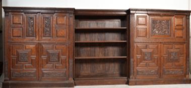 A 19th century carved solid oak triple library bureau bookcase cupboard. The right body with fall