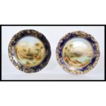 A pair of 19th Century Victorian hand-painted cabinet plates by Davenport, each plate with a