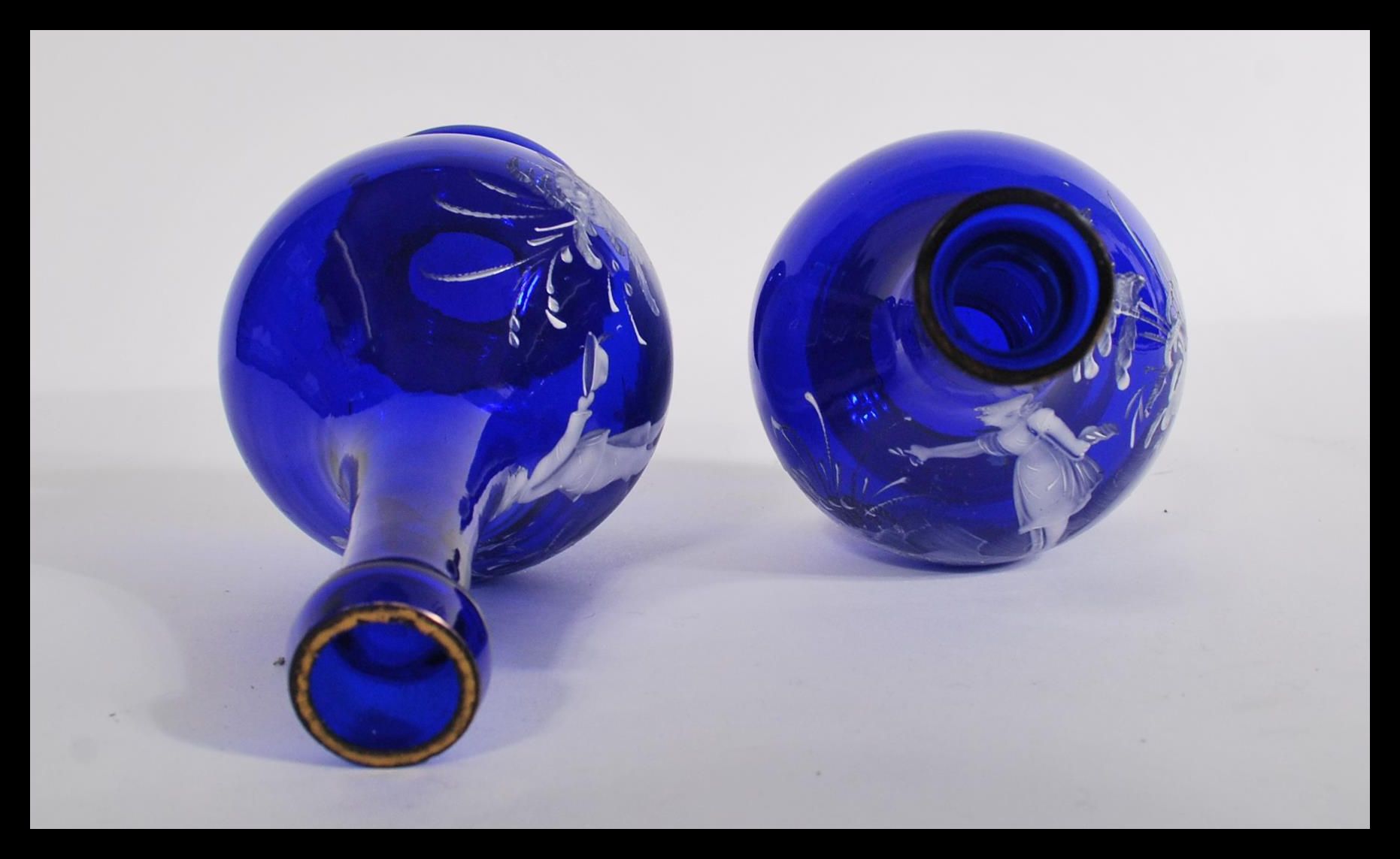 A 19th century Victorian pair of blue glass vases - Image 5 of 6