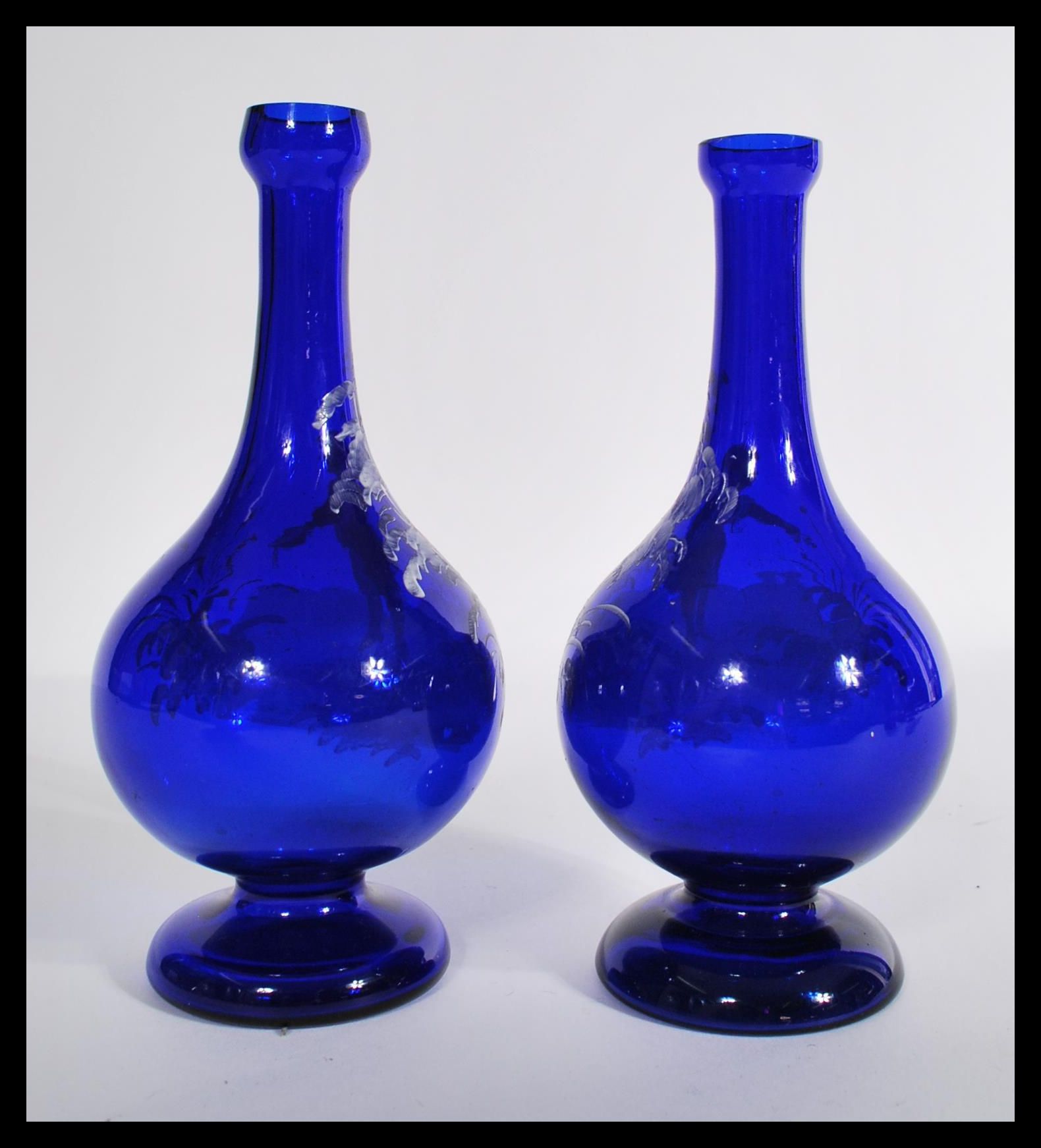 A 19th century Victorian pair of blue glass vases - Image 3 of 6