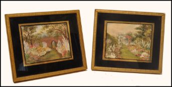 A pair of 19th century hand painted silk and embro