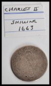 A 17th century Charles II 1663 Shilling silver coi