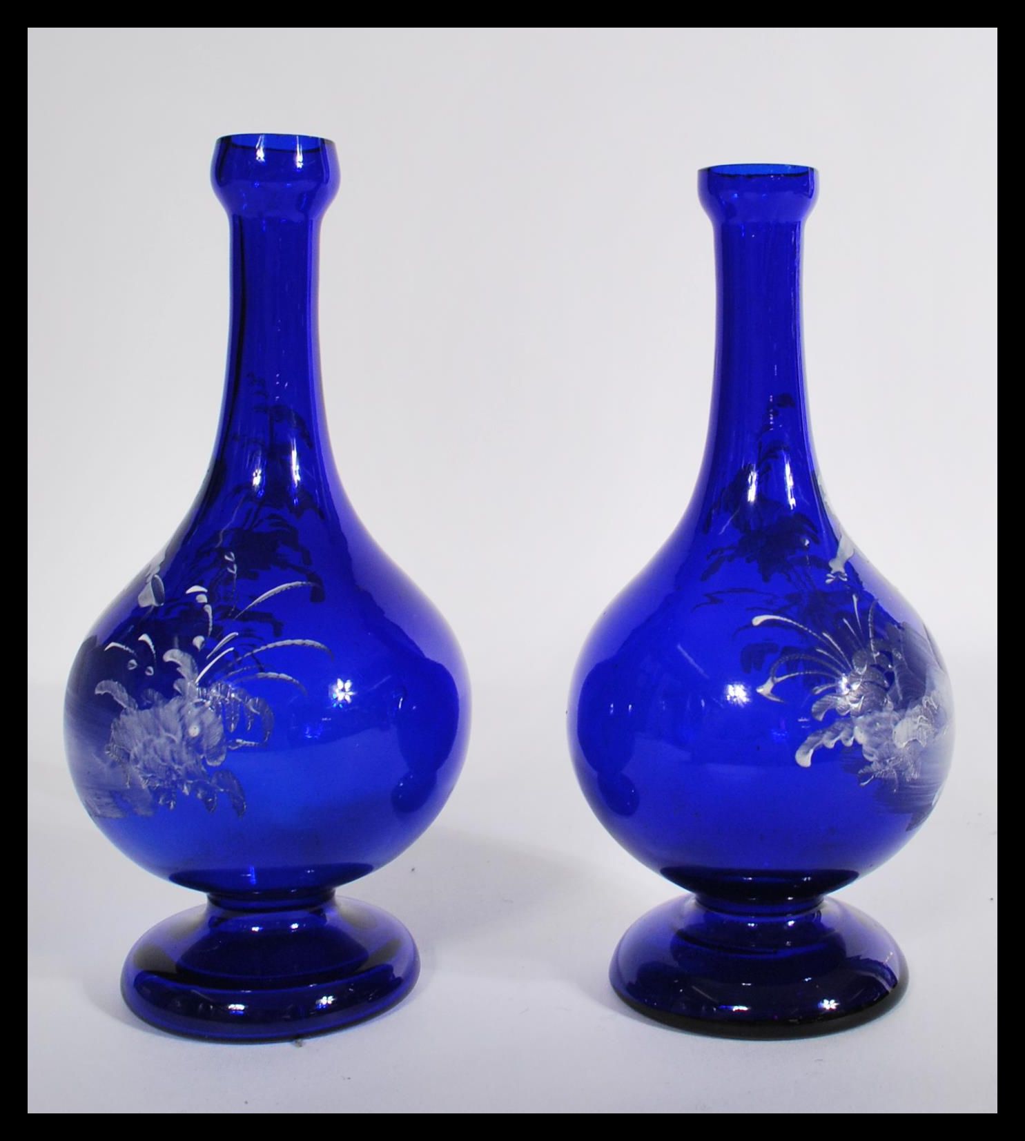 A 19th century Victorian pair of blue glass vases - Image 2 of 6