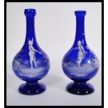 A 19th century Victorian pair of blue glass vases