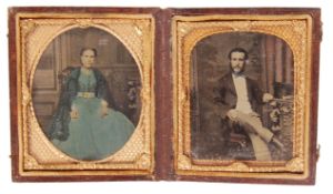 ANTIQUE AMERICAN CIVIL WAR ERA PAIR SWEETHEART CASED AMBROTYPES