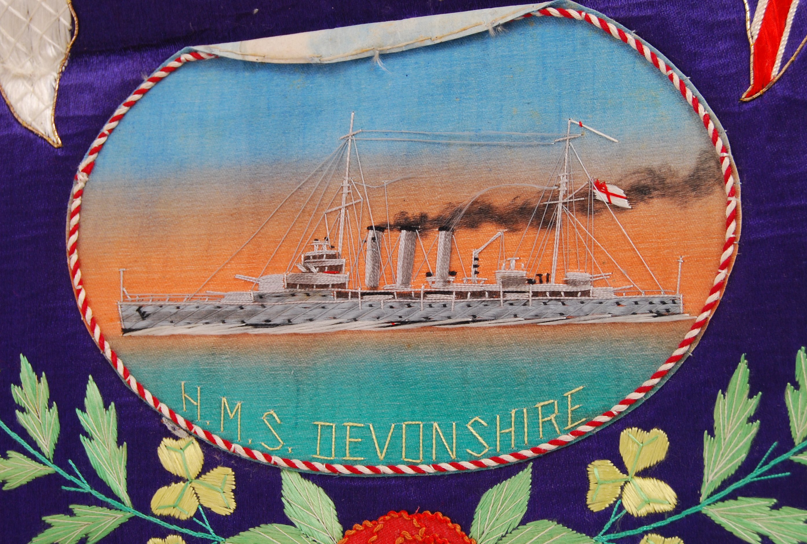 RARE PRE-WAR 1930's HMS DEVONSHIRE CHINESE CRUISE SILK MEMENTO - Image 2 of 3