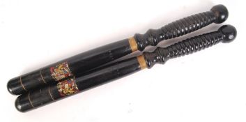 PAIR OF 19TH CENTURY NAVAL / NAVY POLICE TRUNCHEONS