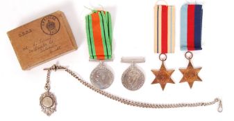 WWII MEDAL GROUP & SILVER FOB FOR A GENTLEMAN FROM BRISTOL