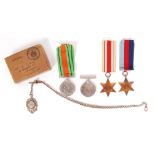 WWII MEDAL GROUP & SILVER FOB FOR A GENTLEMAN FROM BRISTOL