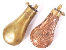 ANTIQUE POWDER SHOT FLASKS - COPPER & BRASS