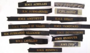 ASSORTED VINTAGE NAVAL SHIP CAP TALLIES / TITLES