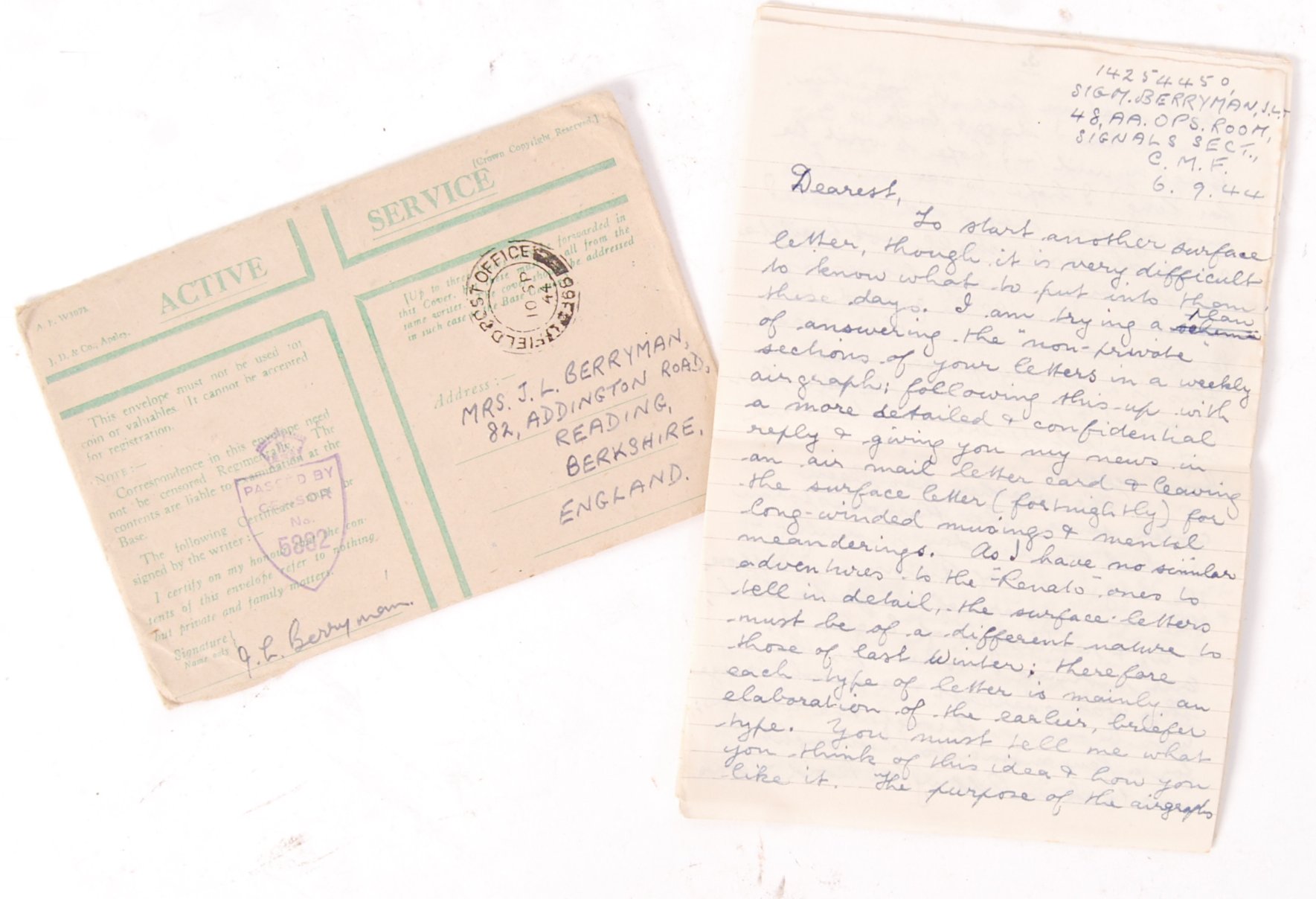 WWII SECOND WORLD WAR LETTER FROM AN OPS ROOM WORKER