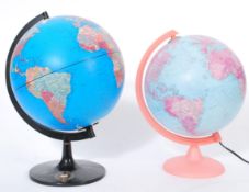 Two World globes. Approx 30cm and 25cm diameters,