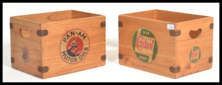 Two vintage wooden record storage boxes with notat