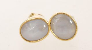 A pair of 18ct gold earrings with inset moonstones