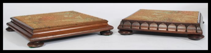 A pair of stunning 18th / 19th Century rosewood kneeling stools, square in form with embroidered top