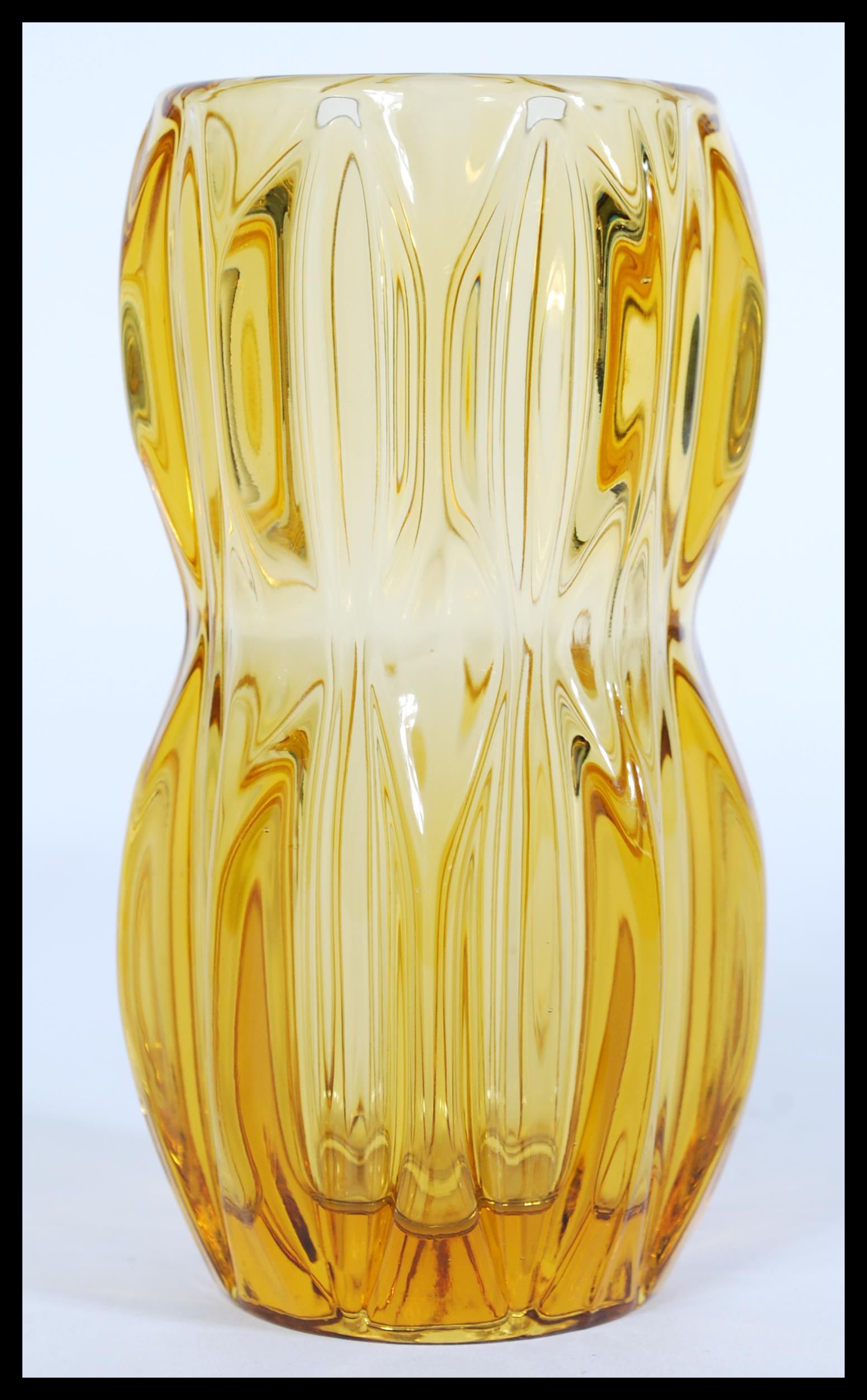 A group of three riihimaki type amber glass vases by Sklo with faceted lozenges, one being of - Image 4 of 5