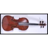 A 20th century violin with hollow body, a scrolled end and wooden tuning pegs, there is no makers