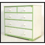 A 19th Century Victorian two over three pine chest of drawers, turned knob handles, later painted