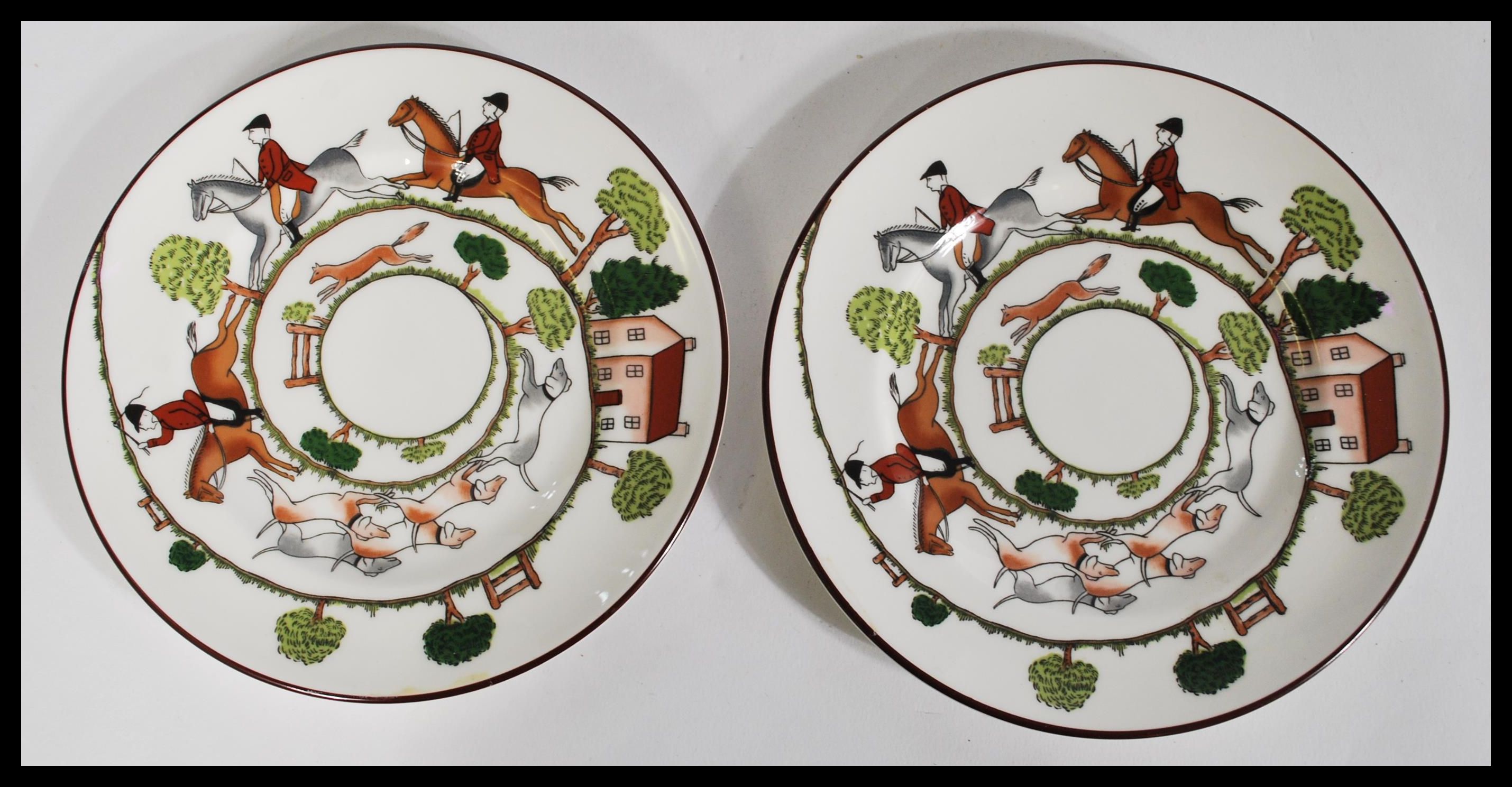 A crown Staffordshire fine bone china table set having a hunting scene pattern to include a pair - Image 2 of 8