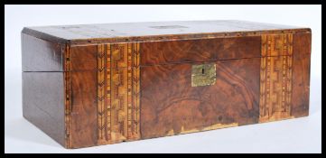 A mid 19th Century Victorian burr walnut Tunbridge writing slope, of rectangular outline, the hinged