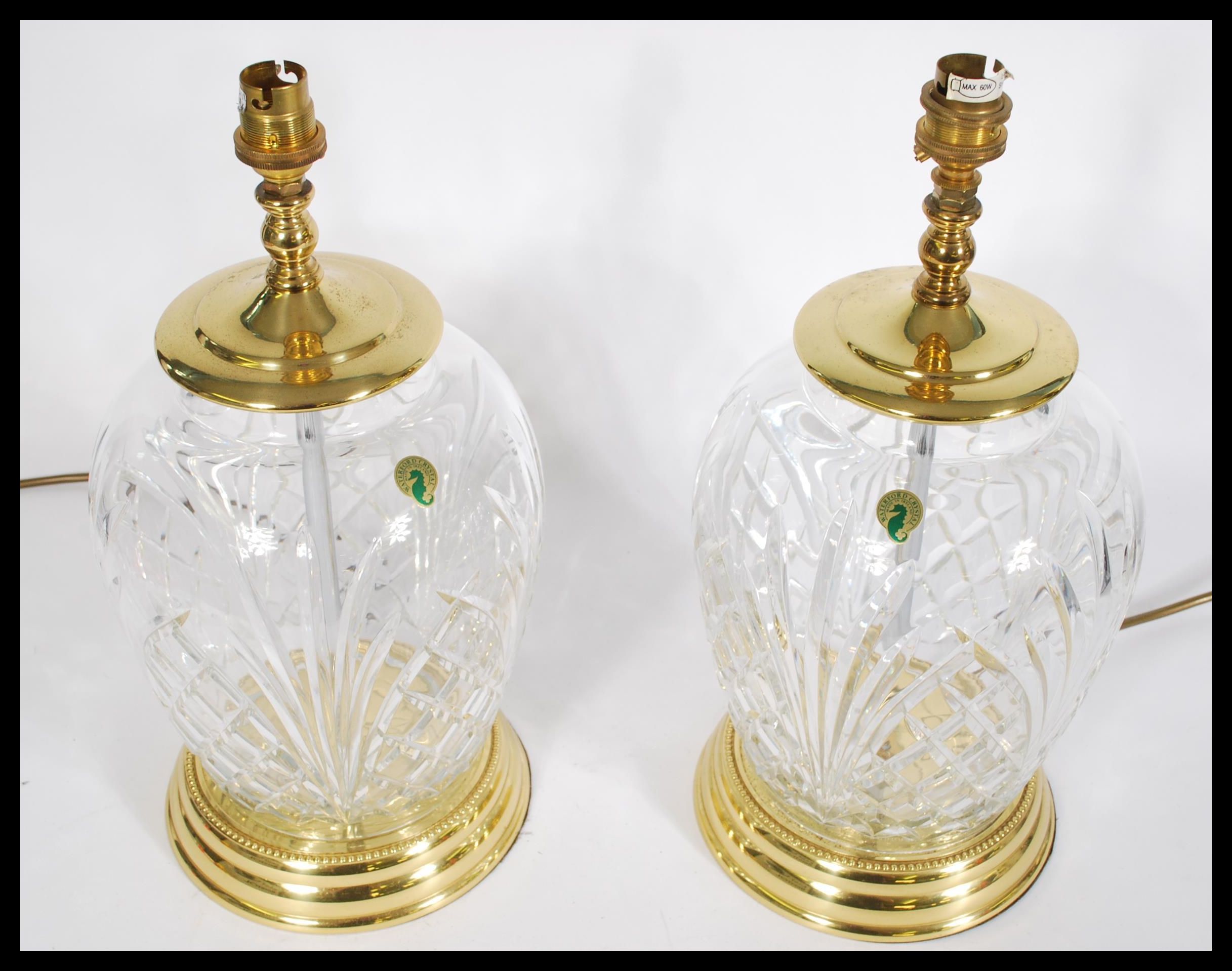 A pair of  matching Waterford Crystal lead cut glass table lamps raised on brass pedestals with - Image 2 of 5