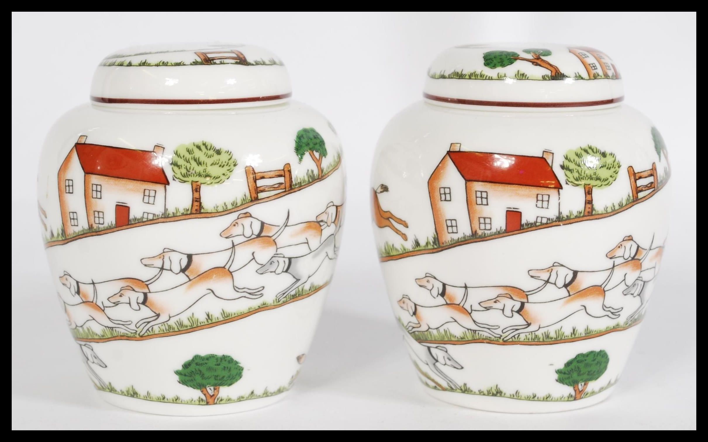 A crown Staffordshire fine bone china table set having a hunting scene pattern to include a pair - Image 4 of 8