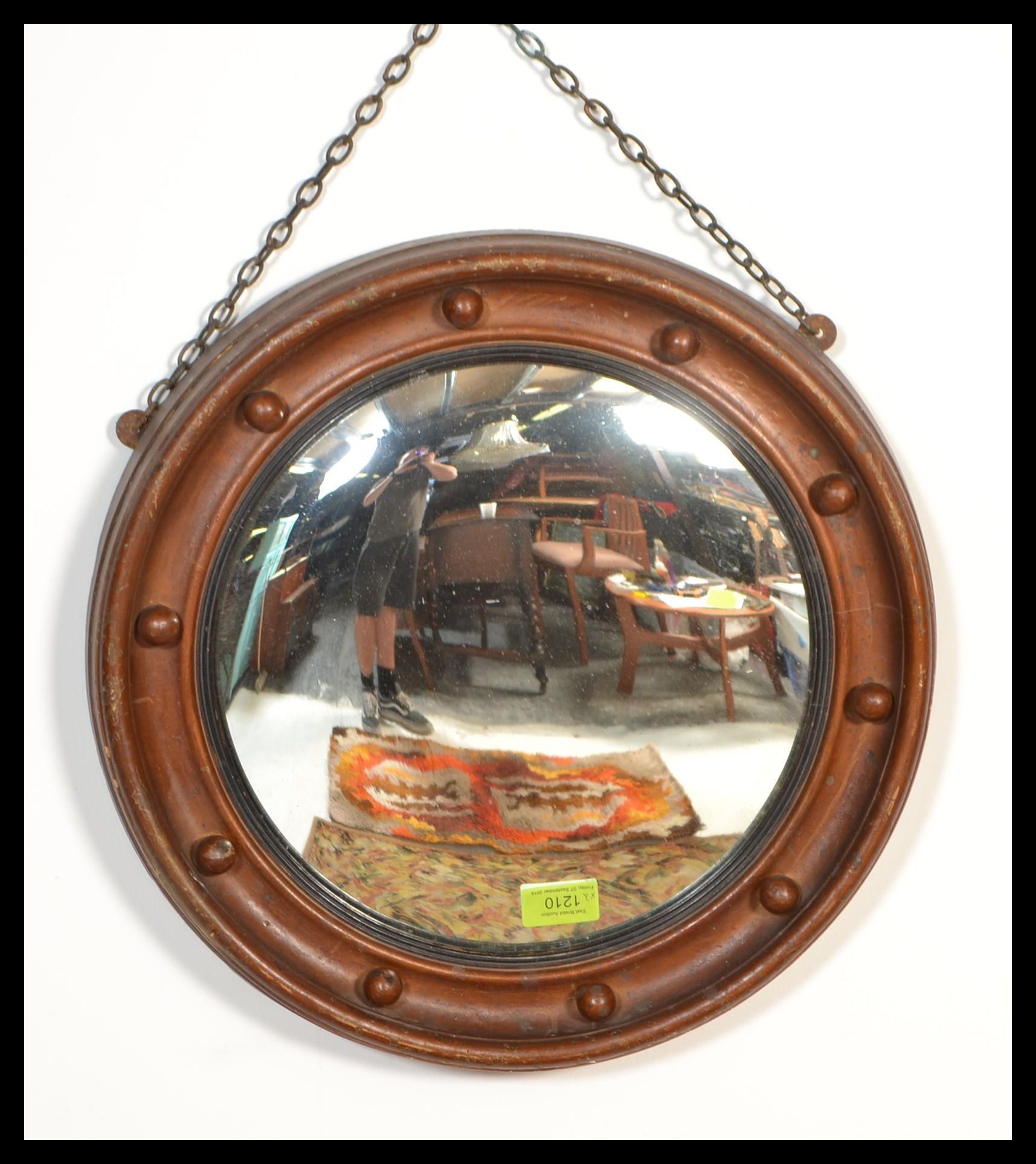 Two vintage 20th century comvex mirrors of circular form. One having a detailed ornate scrolled gilt - Image 3 of 3