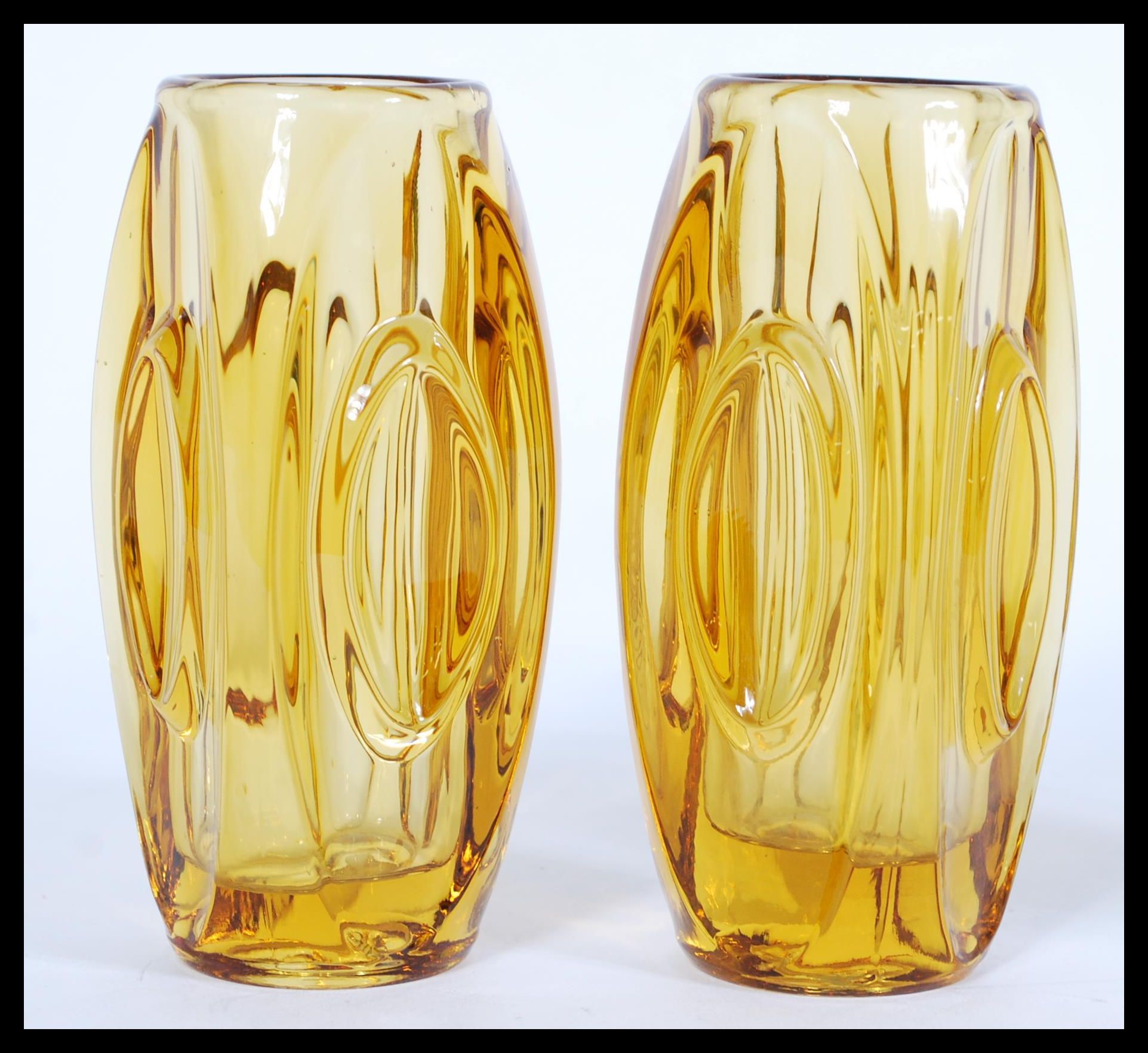 A group of three riihimaki type amber glass vases by Sklo with faceted lozenges, one being of - Image 2 of 5