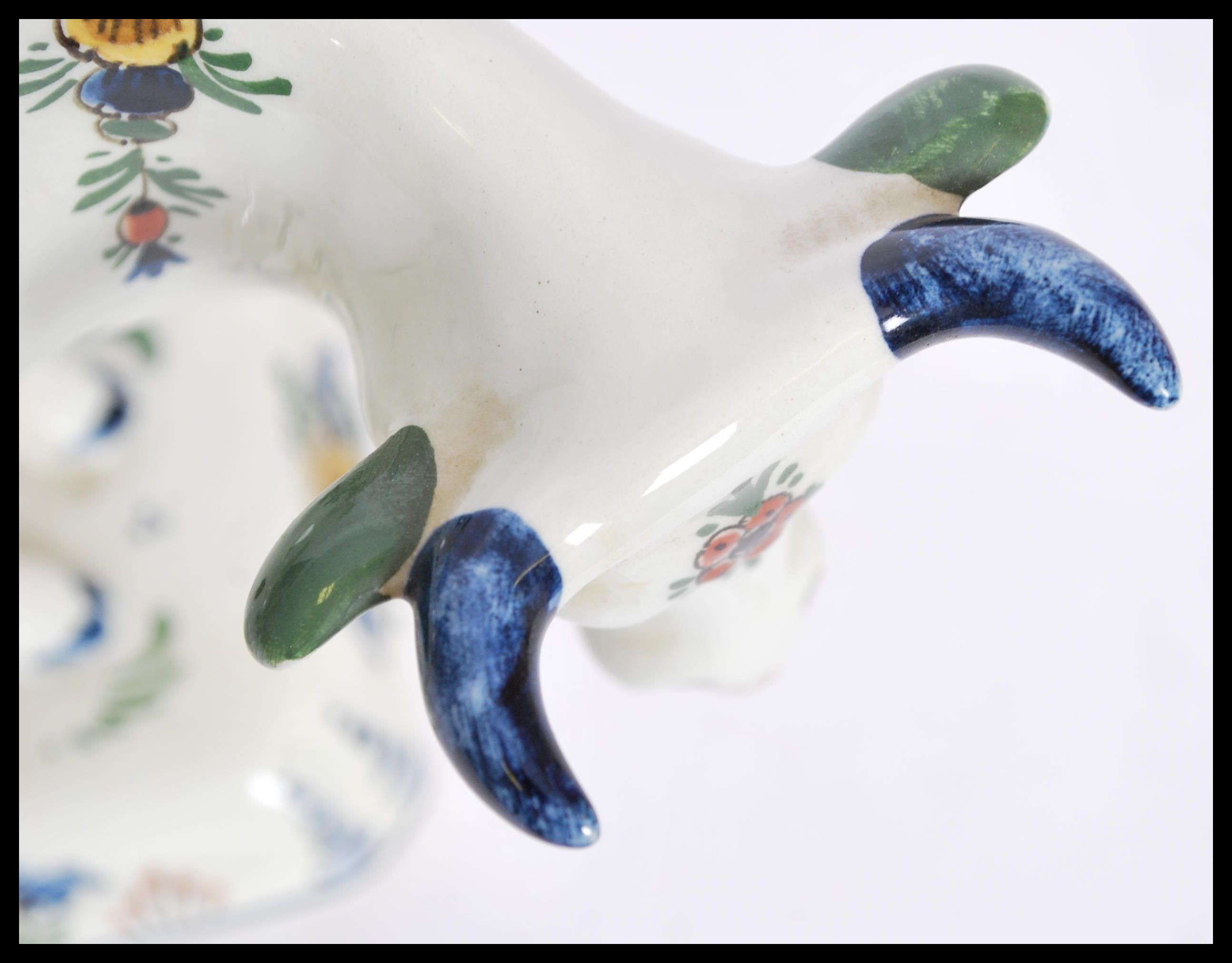 A 19th / 20th Century Delft ceramic figurine of a cow having hand painted floral sprays with painted - Image 6 of 8