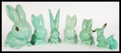 A selection of green SylvaC rabbits/bunnys to include 1026 large rabbit, two 990 small rabbit