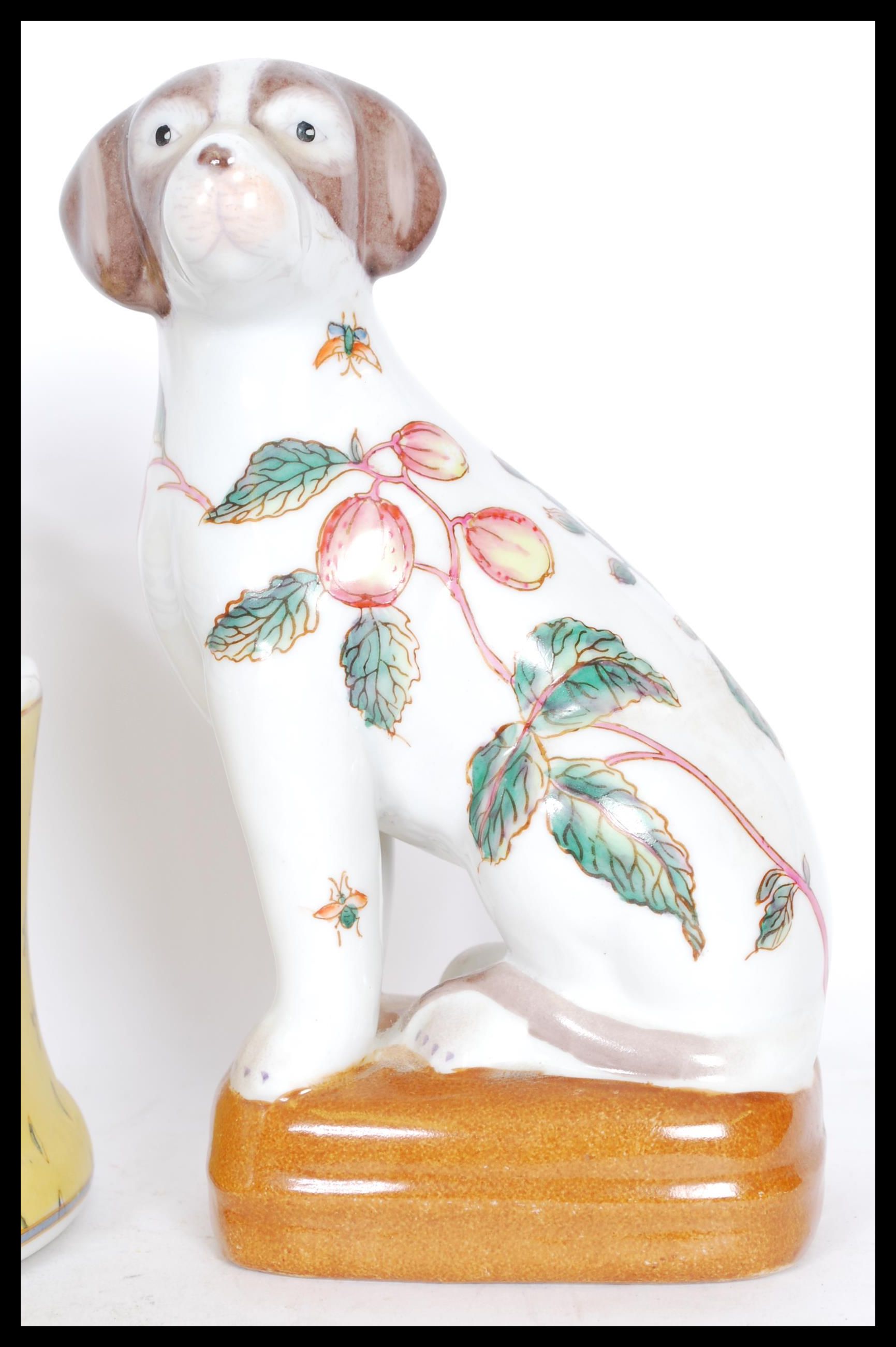 A group of 20th century Chinese ceramics to include a pair of fire side dogs decorated with peaches, - Image 5 of 9