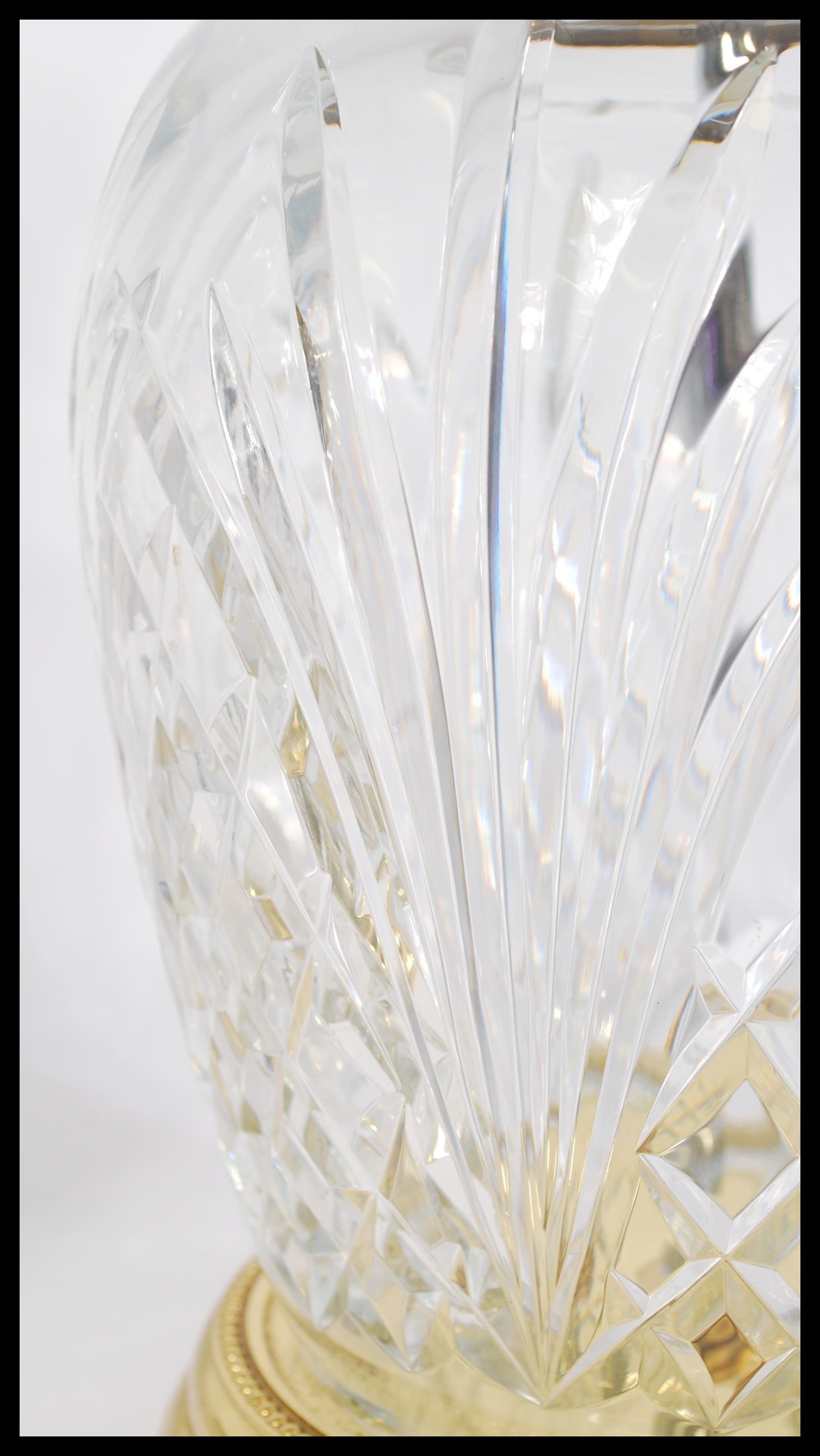 A pair of  matching Waterford Crystal lead cut glass table lamps raised on brass pedestals with - Image 4 of 5