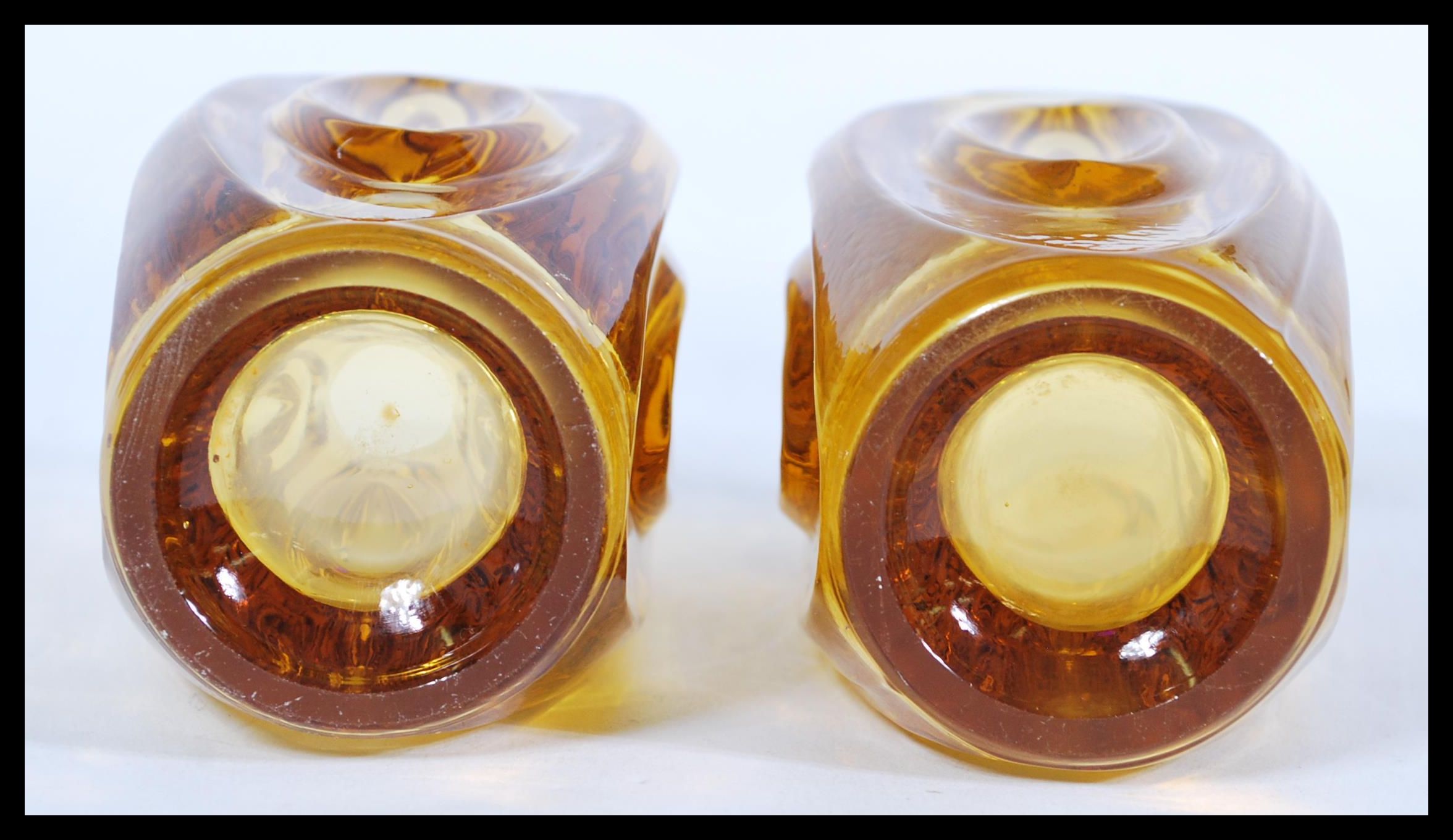 A group of three riihimaki type amber glass vases by Sklo with faceted lozenges, one being of - Image 3 of 5