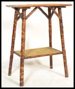 A 19th century Victorian Aesthetic movement bamboo side table having rattan weave top and lower tier