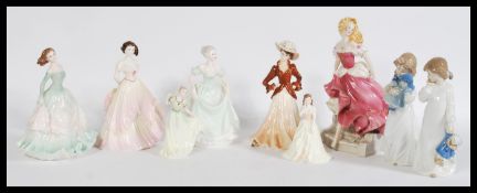 A collection of 20th century ceramic figurines of ladies to include Coalport Ladies of Fashion;