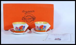 A Clarice Cliff Wedgwood Biyanne vintage limited edition tea for two set, including two cups and