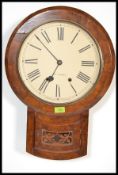 A vintage early 20th century burr walnut wall Station clock by Seth Thomas having inlaid case with