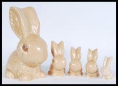 A collection of vintage 20th century ceramic SylvaC graduating brown bunny rabbit figurines to
