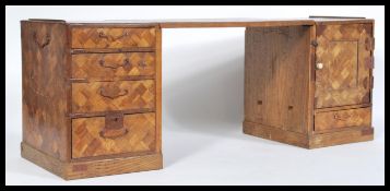 A 19th century Japanese small travelling scholars desk having parquetry specimen veneer inlay with