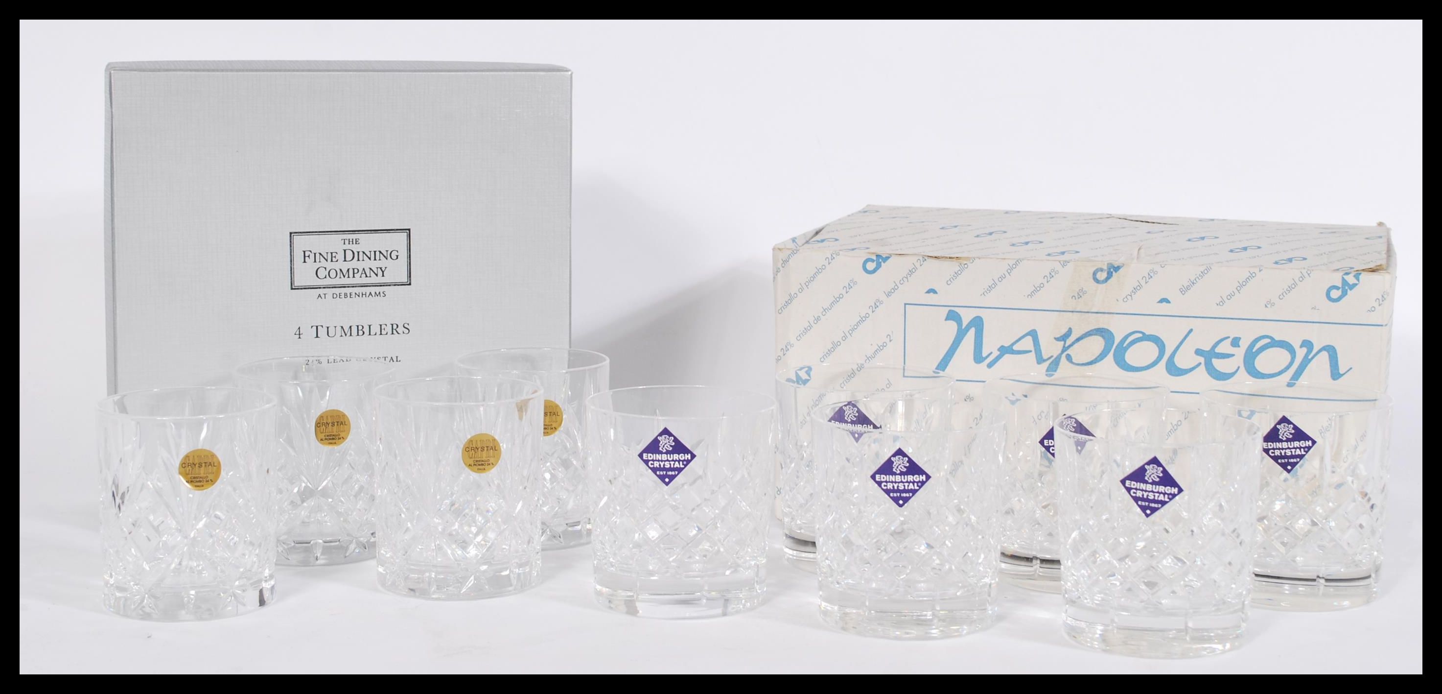 A group of 20th century Edinburgh and Capri crystal cut glass whiskey tumblers with original