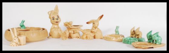 A collection of mixed vintage 20th century SylvaC ceramics to include three bunny rabbit ash