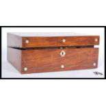 A 19th century mahogany writing slope box with inlaid mother of pearl, a green valor writing