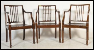 A set 3 19th century mahogany carver dining chairs having railed and pierced back rests having