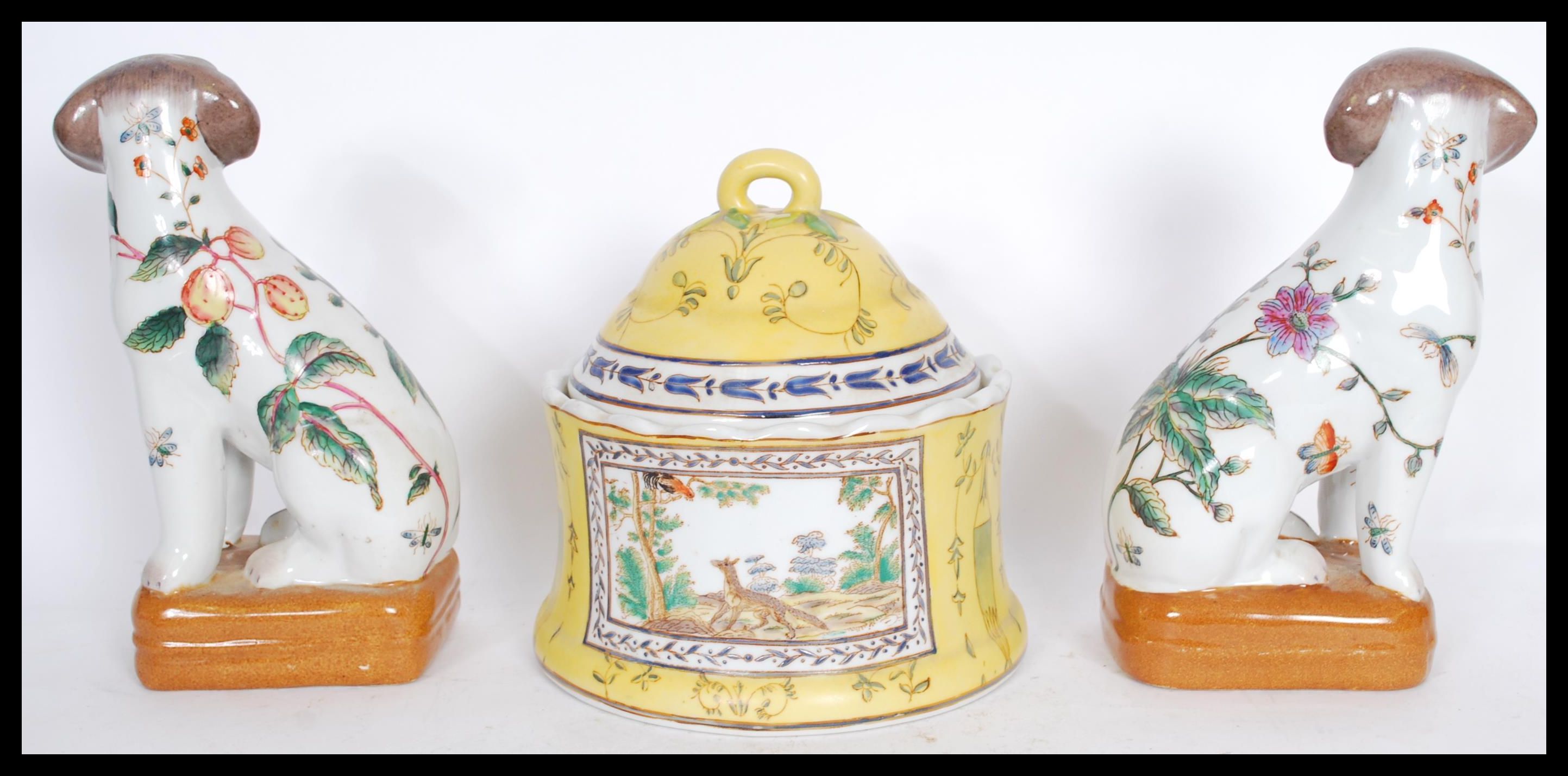 A group of 20th century Chinese ceramics to include a pair of fire side dogs decorated with peaches, - Image 6 of 9