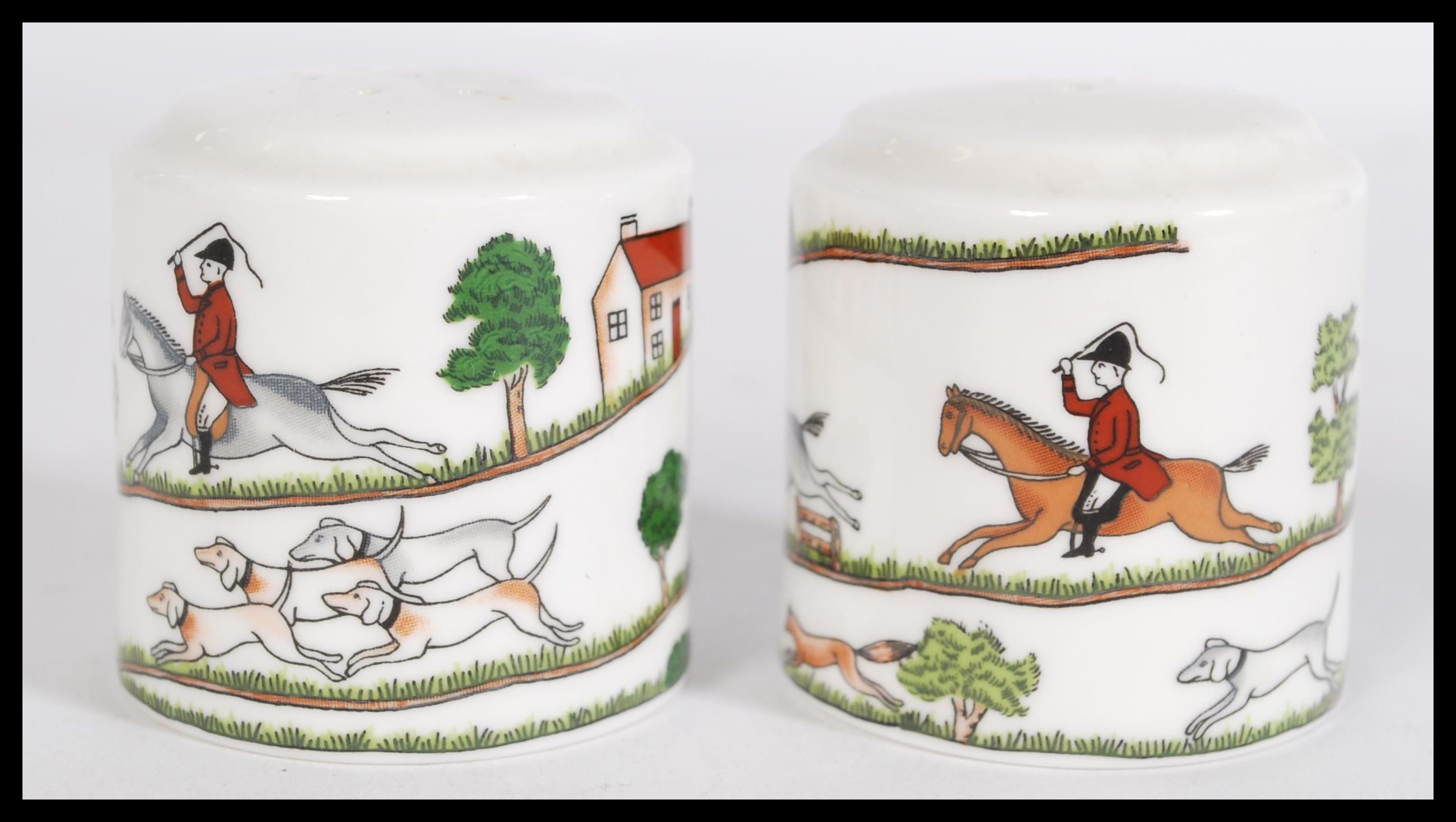 A crown Staffordshire fine bone china table set having a hunting scene pattern to include a pair - Image 6 of 8