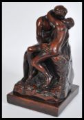 After Auguste Rodin french sculptor - The Kiss , Bronze effect statue figurine group of an