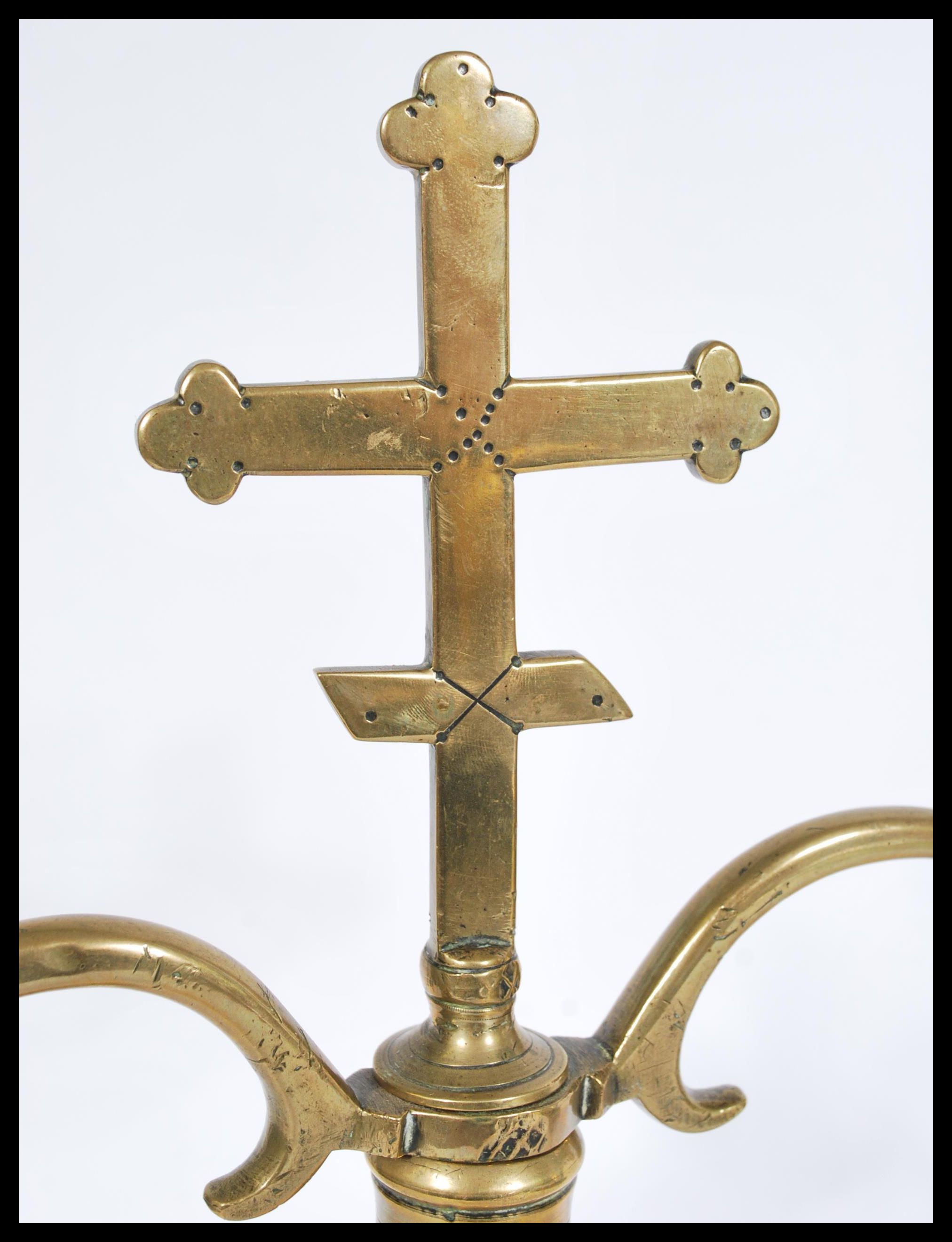 An 18th century ecclesiastical brass candelabra ra - Image 6 of 6