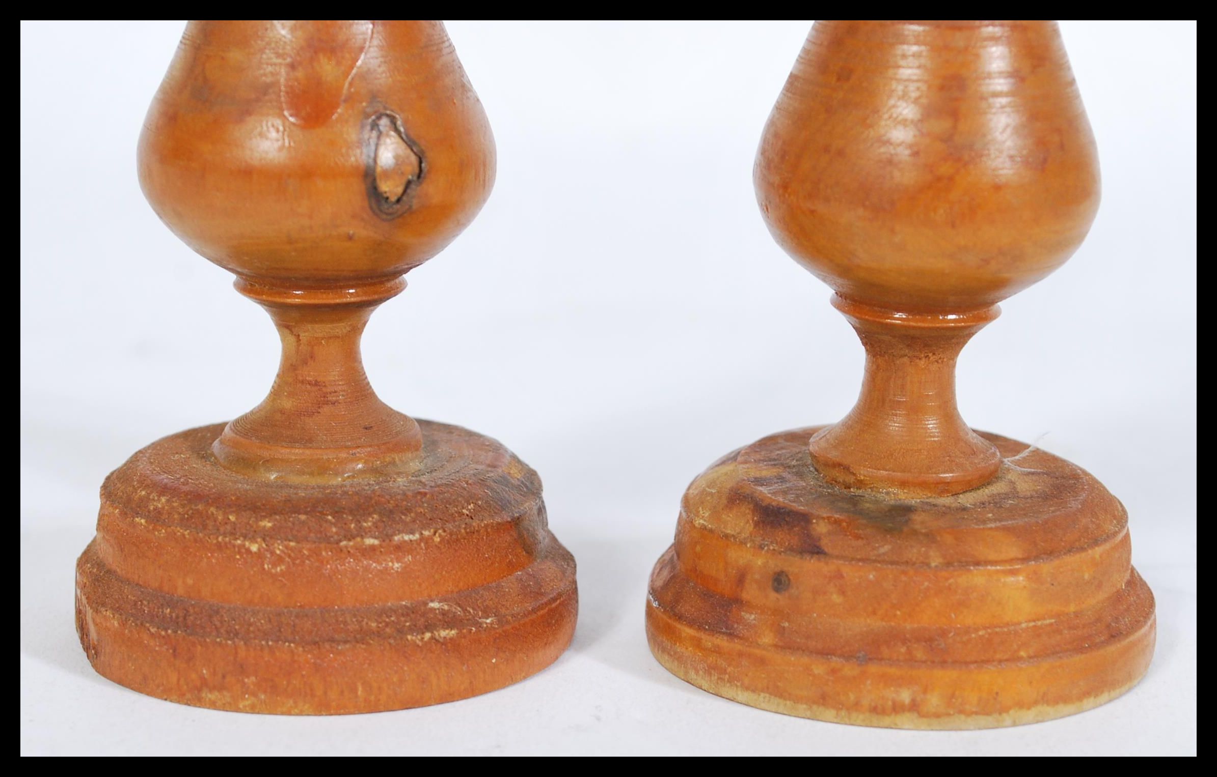 A 19th century pair of treen wooden candlesticks h - Image 3 of 4